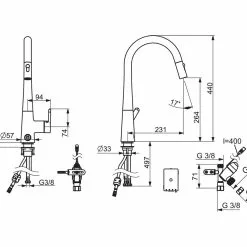 Oras Inspera Kjøkkenkran M/avstengning 7 Oras Inspera Kjøkkenkran M/avstengning -Varme og inneklima Salgsbutikk oras inspera kjokkenkran m.avstengning 4200243 teknisk tegning tilpasset comfort