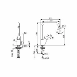 Oras Saga Kjøkkenkran M/avstengning -Varme og inneklima Salgsbutikk oras saga kjokkenkran 4200423 teknisk tegning tilpasset comfort