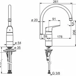 Oras Vega Kjøkkenkran 5 Oras Vega Kjøkkenkran -Varme og inneklima Salgsbutikk oras vega 1838fg 33 kjokkenkran 4200457 teknisk tegning tilpasset comfort