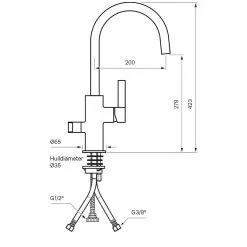 Tapwell ARM184 Kjøkkenkran -Varme og inneklima Salgsbutikk tapwell arm184 teknisk tegning tilpasset comfort 7
