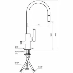 Tapwell ARM885 Kjøkkenkran -Varme og inneklima Salgsbutikk tapwell arm885 teknisk tegning tilpasset comfort 3