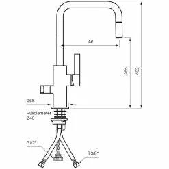 Tapwell ARM887 Kjøkkenkran -Varme og inneklima Salgsbutikk tapwell arm887 teknisk tegning tilpasset comfort 4